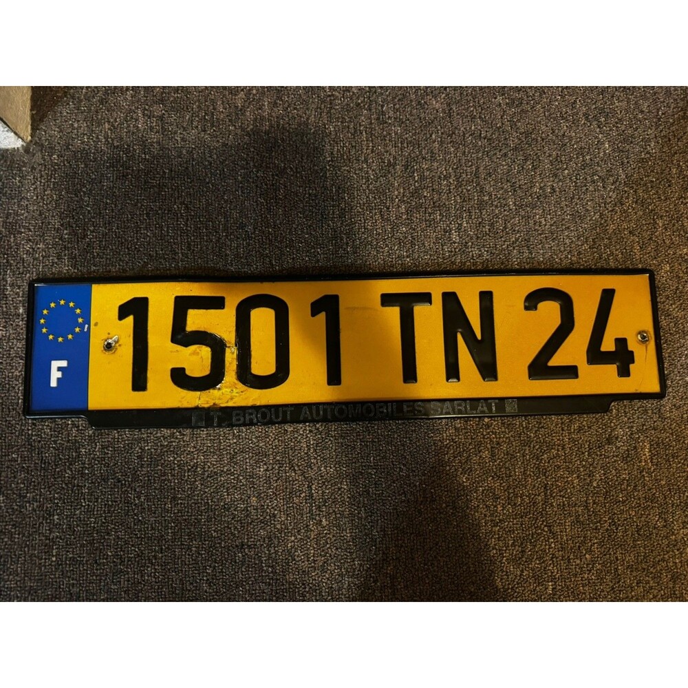 Authentic French License Plate 150 TN 24 Yellow EU Badge France F
